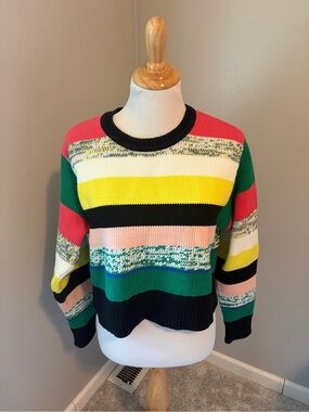 CAbi Multicolor Striped Crewneck Sweater Pop Crop Pullover #4659